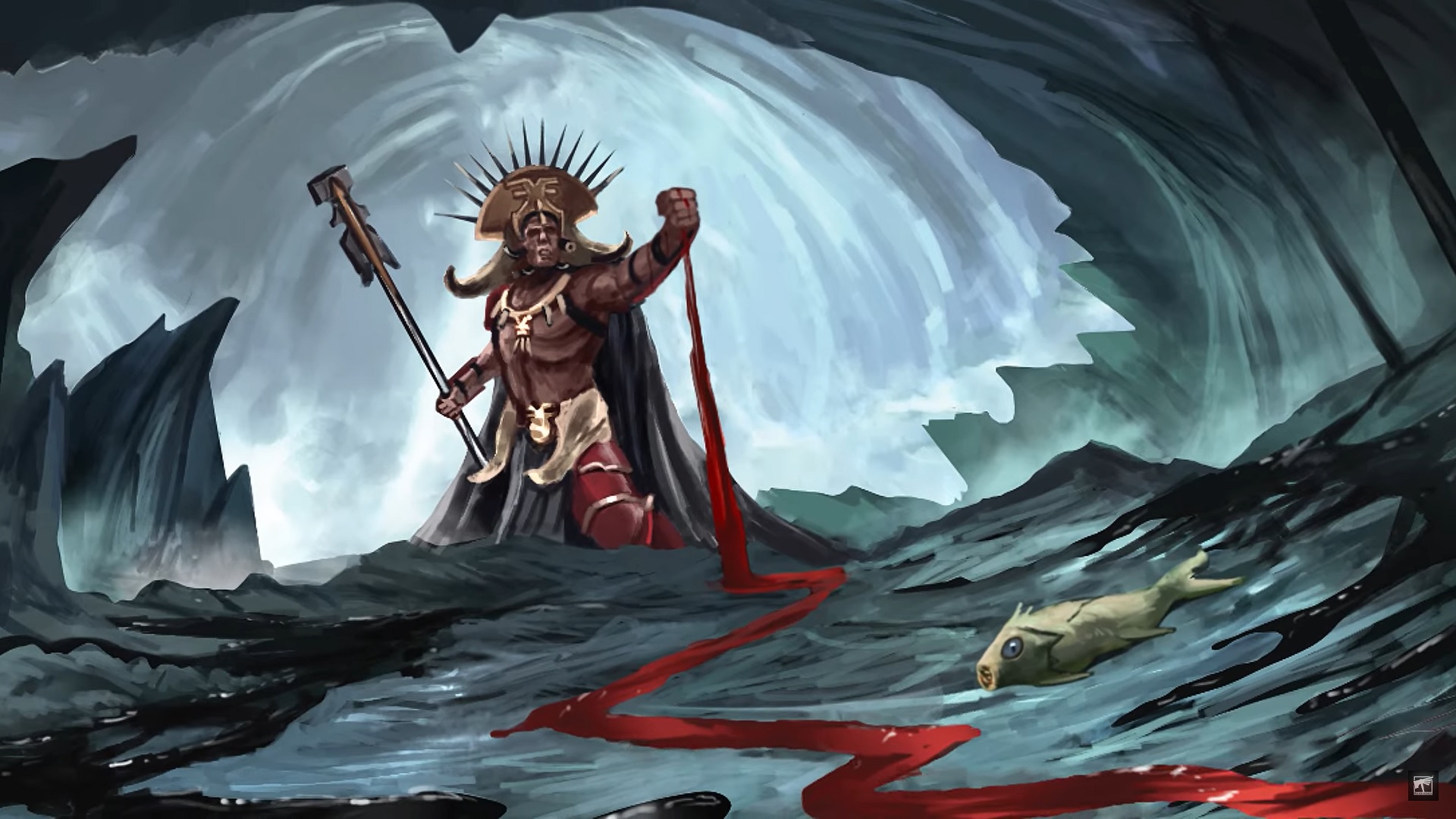 Warhammer Underworlds Hexbane's Hunters. Dromm watches the blood flow.